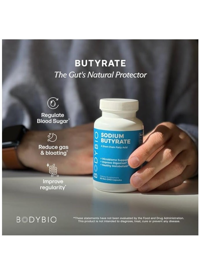 BodyBio - BodyBio Sodium Butyrate| 60 Caps | Supports Healthy Digestion | Leaky Gut Repair | No Filler or Additives - Image 1