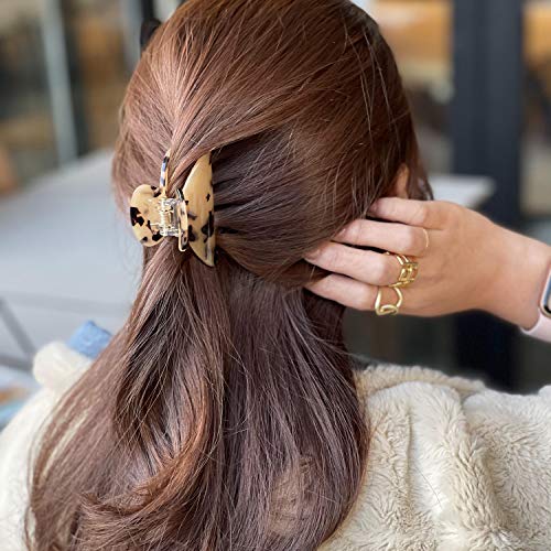 JIRIS 2PCS 2.75 inches Hair Claw Banana Clips tortoise Barrettes Celluloid French Design Barrettes celluloid Leopard print Small Fashion Accessories for Women Girls(SET4) - Image 5