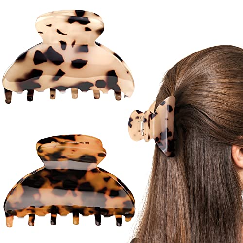 JIRIS 2PCS 2.75 inches Hair Claw Banana Clips tortoise Barrettes Celluloid French Design Barrettes celluloid Leopard print Small Fashion Accessories for Women Girls(SET4) - Image 1