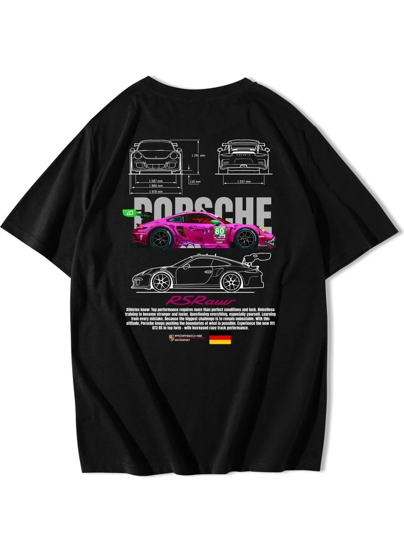 بي ار زد كولكشن Unisex Oversize Porsche Rs Raw Pink T-Shirt