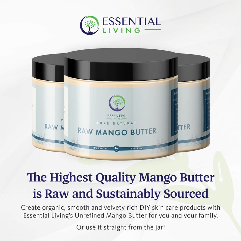 Essential Living: Unrefined Mango Butter - For Raw and Organic Lip Balms, Body Lotion, Body Butter, Body Scrub and Organic Soap Making - 16-oz. Jar - 100% Natural - Image 2