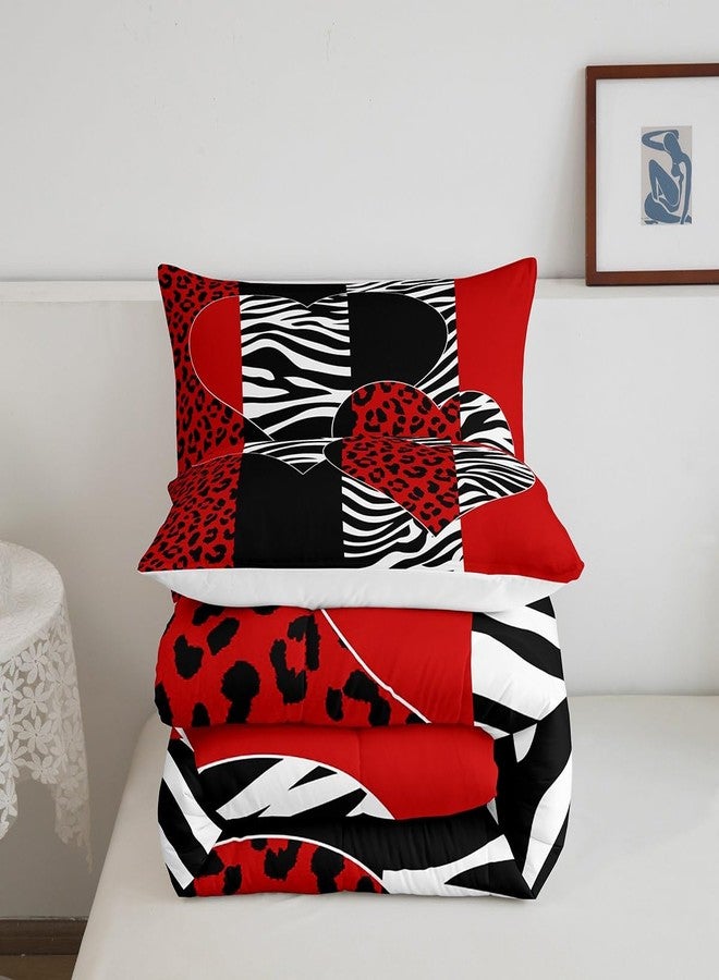 Homewish Zebra Leopard Comforter Set Queen Size,Wild Animal Fur Bedding Set Kids Women Girls Teens Room Decor,Love Heart Print Romantic Quilt Set 3Pcs,Black Red Geometric Stripes Duvet Insert,2 Pillowcases - Image 5