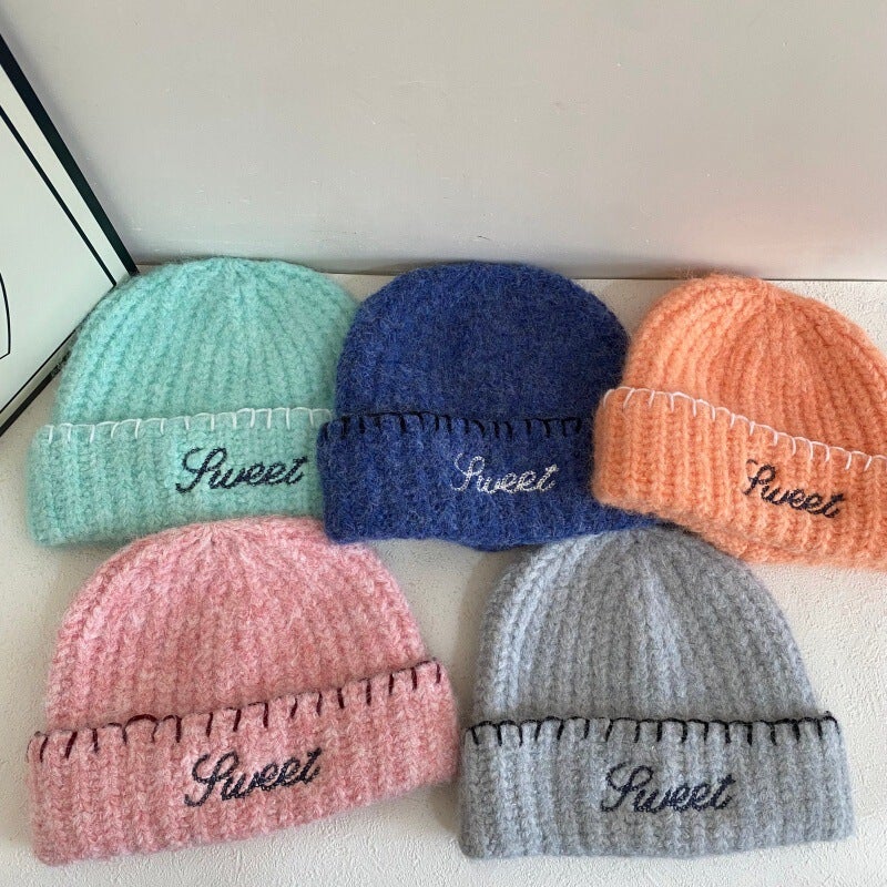 Letter Beanie Women  Autumn Winter Korean Oversized Knit Hat Acrylic - Image 3