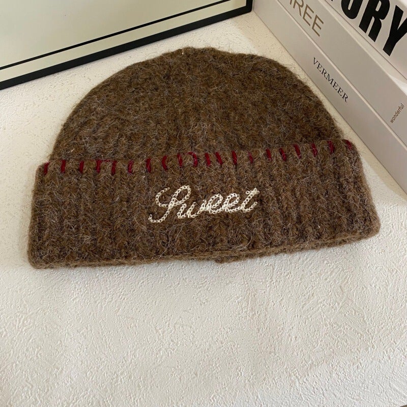 Letter Beanie Women  Autumn Winter Korean Oversized Knit Hat Acrylic - Image 1