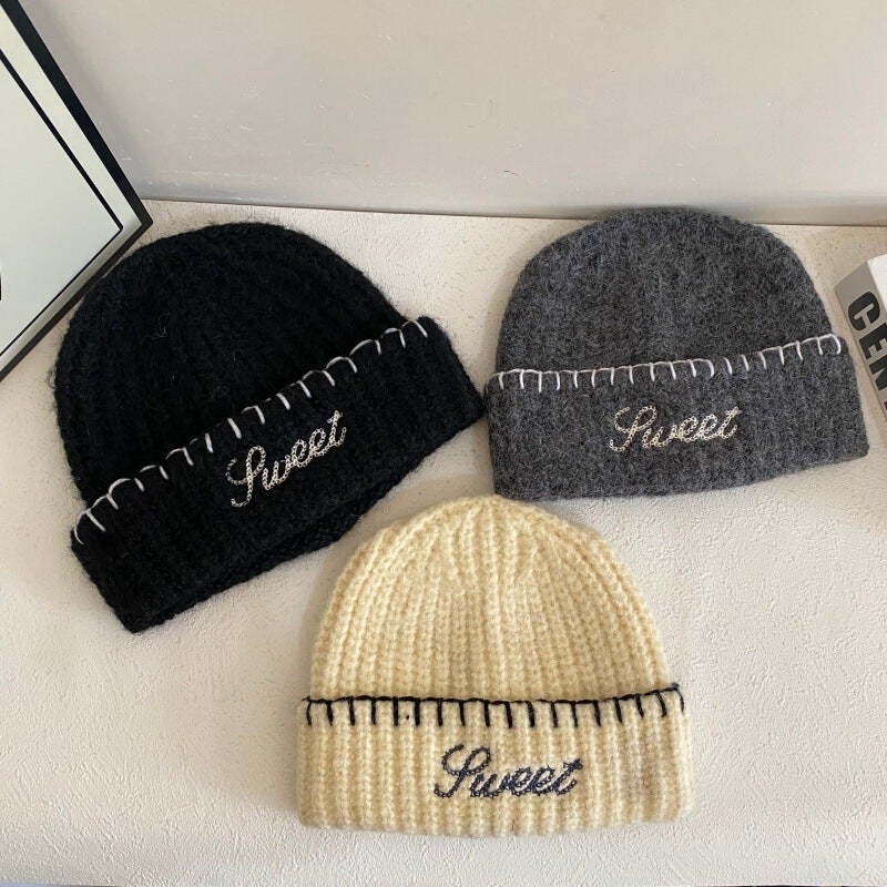 Letter Beanie Women  Autumn Winter Korean Oversized Knit Hat Acrylic - Image 4