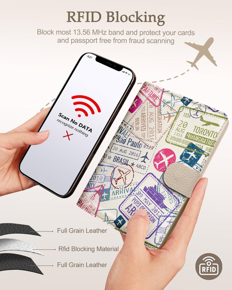 Slohif حافظة جواز سفر سلوهف للسفر - للنساء والرجال، غلاف كتاب جواز سفر مانع RFID، واقي، جلد طائرة كريم، منظم شخصي نحيف، حامل بطاقات صعود الطائرة - Image 5