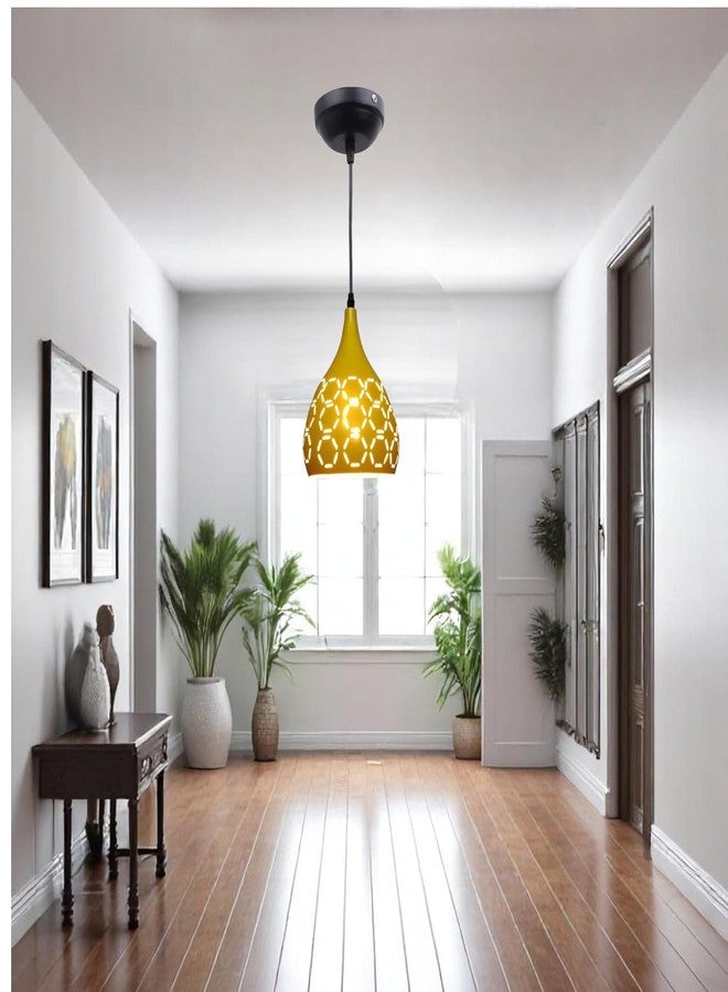 Keyplus Aluminium Cut Hanging Light Ceiling Pendant Lamp, 6Inch Dia Yellow - Image 2