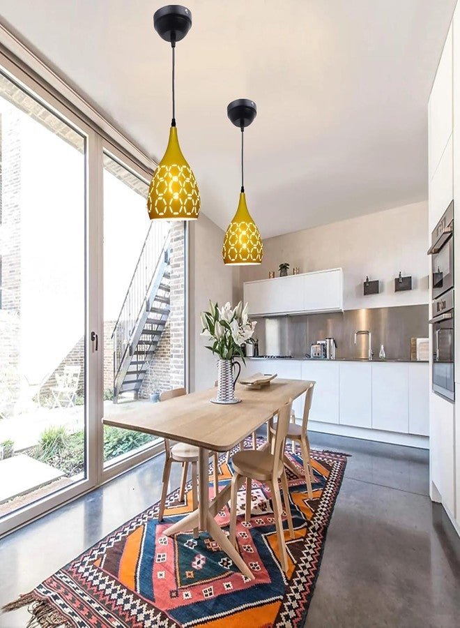Keyplus Aluminium Cut Hanging Light Ceiling Pendant Lamp, 6Inch Dia Yellow - Image 4