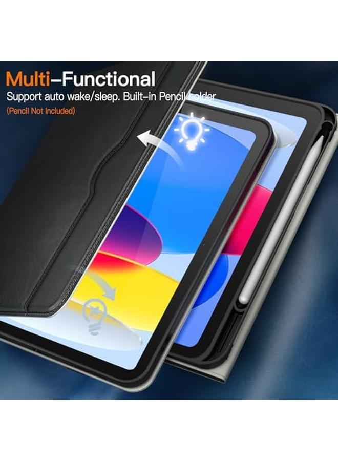 جي تيك حافظة لجهاز ايباد 10 (10.9 انش 2022 الجيل العاشر) حافظة حماية من الجلد الصناعي مع حامل قلم وجيب متعدد الزوايا (اسود) - Image 5