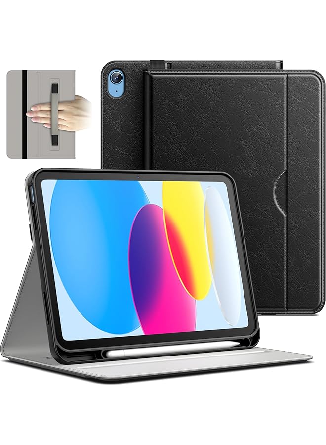 جي تيك حافظة لجهاز ايباد 10 (10.9 انش 2022 الجيل العاشر) حافظة حماية من الجلد الصناعي مع حامل قلم وجيب متعدد الزوايا (اسود) - Image 1