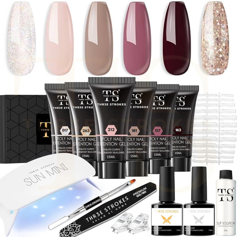 THR3E STROKES Poly Nail Gel Extension Kit for Builder Gel UV Nail Art Kit Nail Extension Set Nude Pink White 62 Items in the set MINIMUM 180S TO DRYBEGGINERS KIT 2 - Image 1
