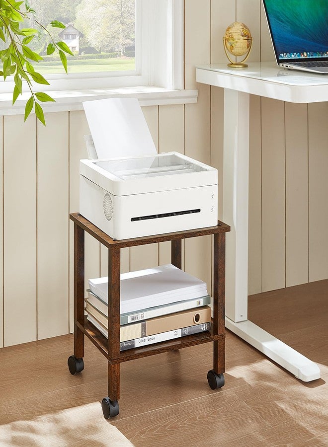YUFAM 2 Tier Printer Stand with Storage,Under Desk Shelf Printer Table, Rolling Printer Cart for Office,Home,Brown - Image 2