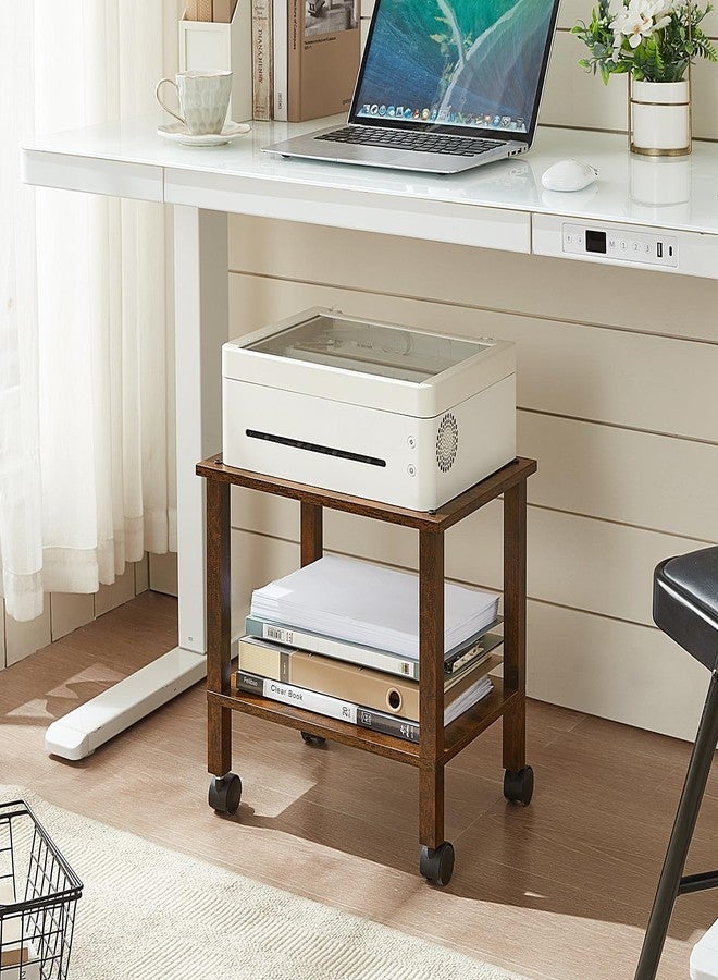YUFAM 2 Tier Printer Stand with Storage,Under Desk Shelf Printer Table, Rolling Printer Cart for Office,Home,Brown - Image 4
