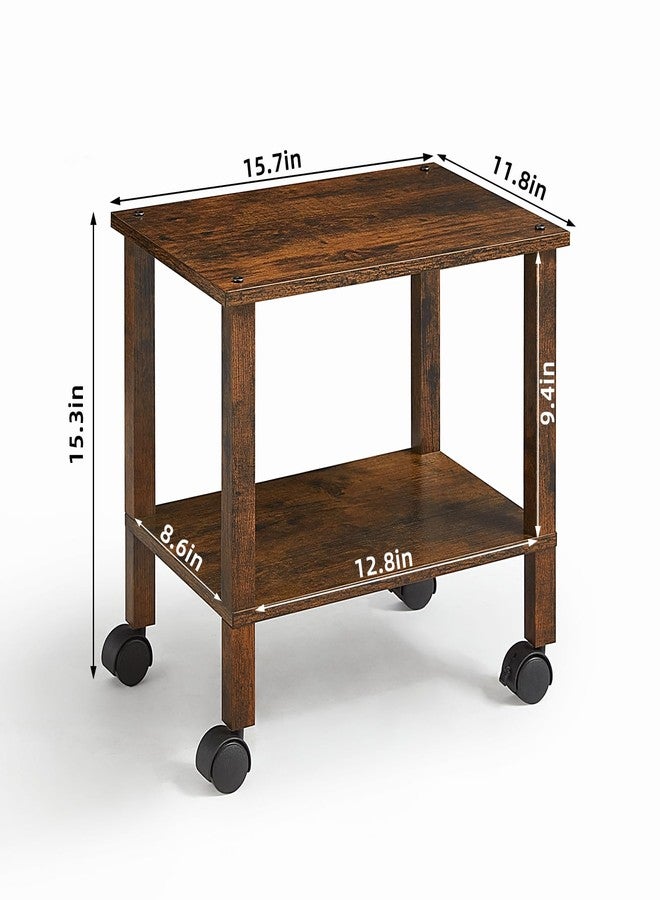 YUFAM 2 Tier Printer Stand with Storage,Under Desk Shelf Printer Table, Rolling Printer Cart for Office,Home,Brown - Image 3