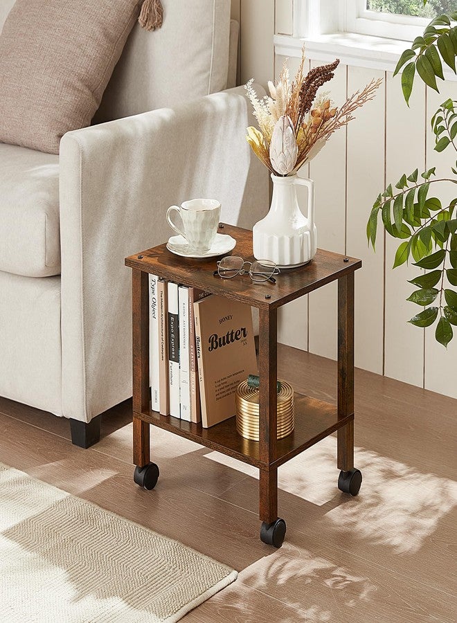 YUFAM 2 Tier Printer Stand with Storage,Under Desk Shelf Printer Table, Rolling Printer Cart for Office,Home,Brown - Image 5