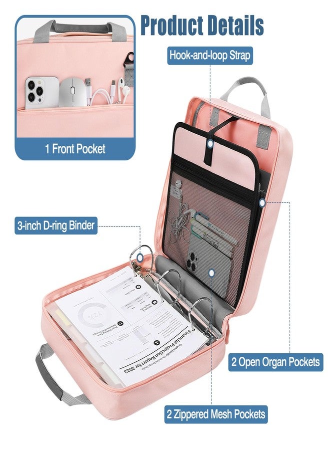 MoKo Zipper Binder, 3 Inch 3 Ring Binder with Zipper,700 Sheets Capacity Zipper Binder with Shoulder Strap & Handle,Multi-Pocket Zipper Binder Organizer for Middle School, Pink + Gray - Image 3