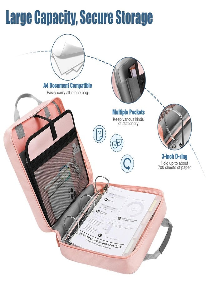 MoKo Zipper Binder, 3 Inch 3 Ring Binder with Zipper,700 Sheets Capacity Zipper Binder with Shoulder Strap & Handle,Multi-Pocket Zipper Binder Organizer for Middle School, Pink + Gray - Image 2