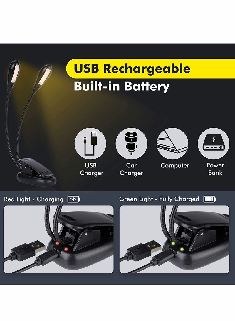 SYOSI Reading Light, 14 LED Rechargeable Book Light Stand Light, Eye Care Warm White Clip-On Reading Light, 9 Brightness, 2 Goosenecks Light Up, Portable USB Lightweight Reading in in Desk, Bed, Travel - Image 4