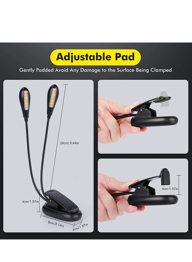 SYOSI Reading Light, 14 LED Rechargeable Book Light Stand Light, Eye Care Warm White Clip-On Reading Light, 9 Brightness, 2 Goosenecks Light Up, Portable USB Lightweight Reading in in Desk, Bed, Travel - Image 2