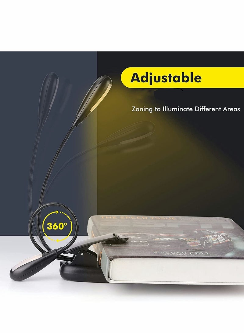 SYOSI Reading Light, 14 LED Rechargeable Book Light Stand Light, Eye Care Warm White Clip-On Reading Light, 9 Brightness, 2 Goosenecks Light Up, Portable USB Lightweight Reading in in Desk, Bed, Travel - Image 3