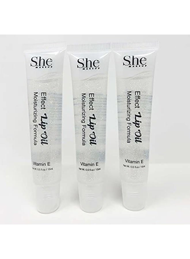 Generic Effect Lip Oil by S.HE Makeup; Clear Moisturizing Hydrating Lip Conditioner/Lip Gloss, 0.5oz/15ml (Glitter), Clear with Gold Micro-Glitter, 4.5 Inch Squeeze Tube, .5 Ounce contents, LG07G  - Image 2