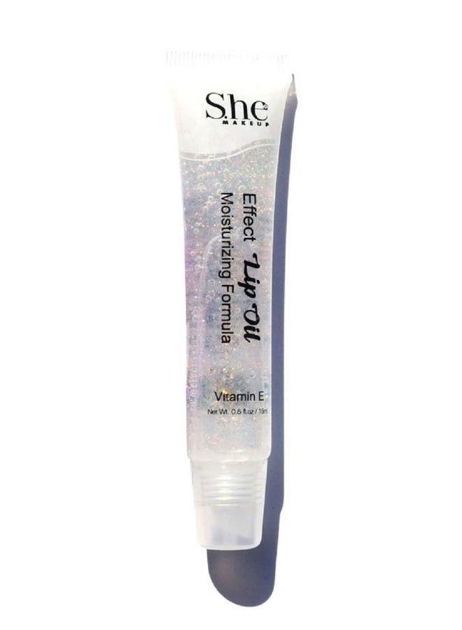 Generic Effect Lip Oil by S.HE Makeup; Clear Moisturizing Hydrating Lip Conditioner/Lip Gloss, 0.5oz/15ml (Glitter), Clear with Gold Micro-Glitter, 4.5 Inch Squeeze Tube, .5 Ounce contents, LG07G  - Image 1