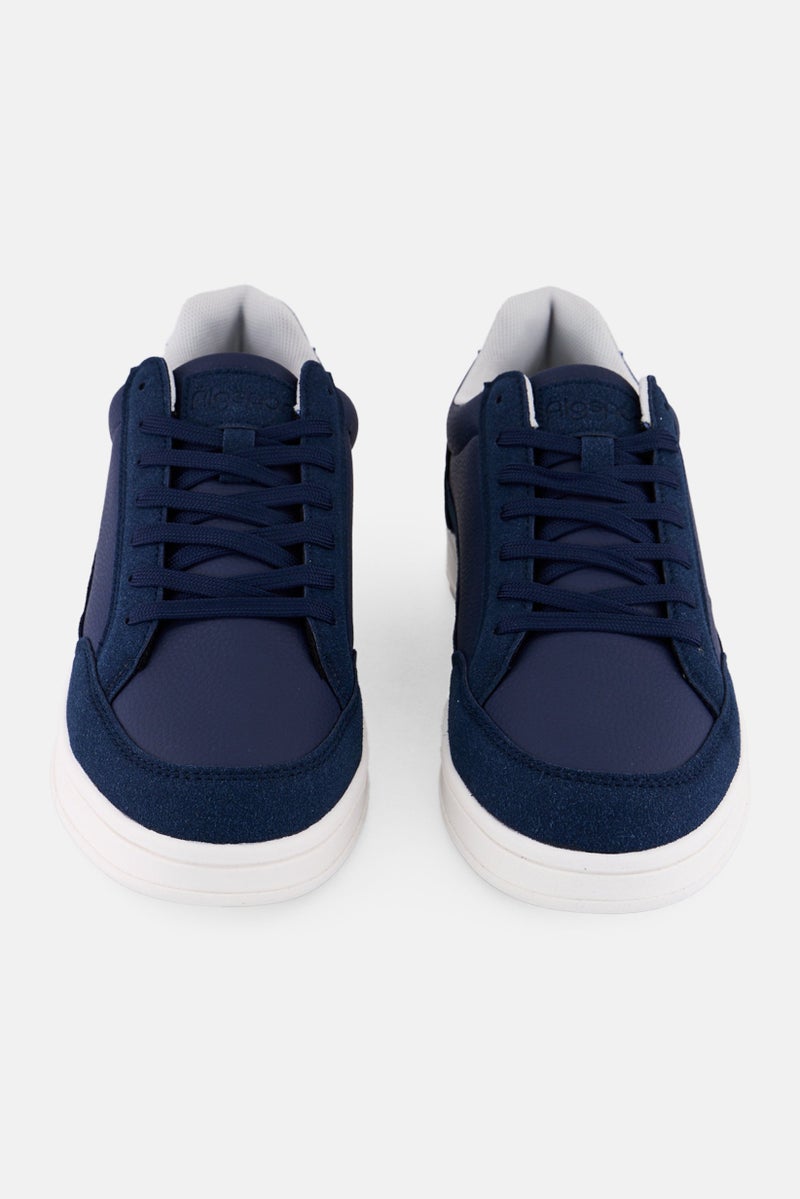 Algspar Men Brand Logo Lace Up Casual Shoes, Navy - Image 3