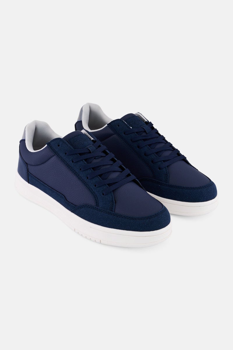 Algspar Men Brand Logo Lace Up Casual Shoes, Navy - Image 1
