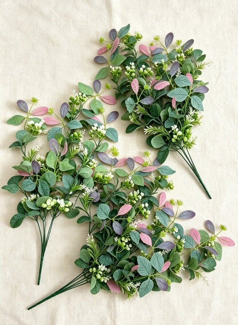 Nariele 3pcs Artificial Eucalyptus Leaves Stems, Fake Colorful Greenery for Home Floral Arrangement Decoration - Image 1
