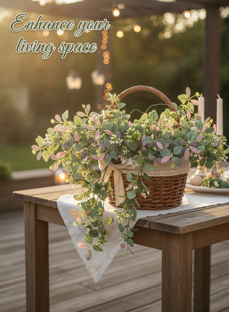 Nariele 3pcs Artificial Eucalyptus Leaves Stems, Fake Colorful Greenery for Home Floral Arrangement Decoration - Image 3