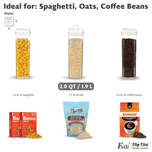 Felli Flip Tite TALL Storage Container with Lid 4" Air Tight Easy Open Ring Top, Clear Acrylic Skinny Canister Jar for Spaghetti Lasagna Fettuccine Noodle, Kitchen Cupboard Pantry Organizer (2.0 qt) - Image 5
