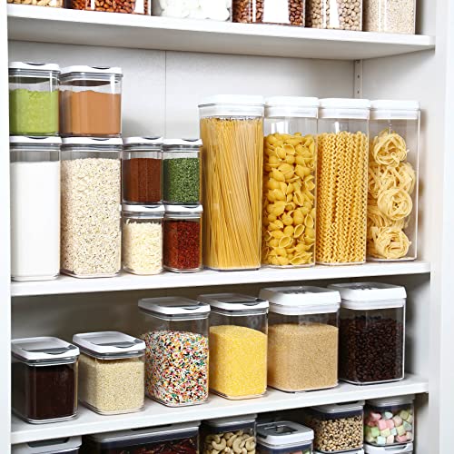 Felli Flip Tite TALL Storage Container with Lid 4" Air Tight Easy Open Ring Top, Clear Acrylic Skinny Canister Jar for Spaghetti Lasagna Fettuccine Noodle, Kitchen Cupboard Pantry Organizer (2.0 qt) - Image 2