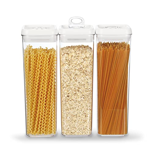 Felli Flip Tite TALL Storage Container with Lid 4" Air Tight Easy Open Ring Top, Clear Acrylic Skinny Canister Jar for Spaghetti Lasagna Fettuccine Noodle, Kitchen Cupboard Pantry Organizer (2.0 qt) - Image 1