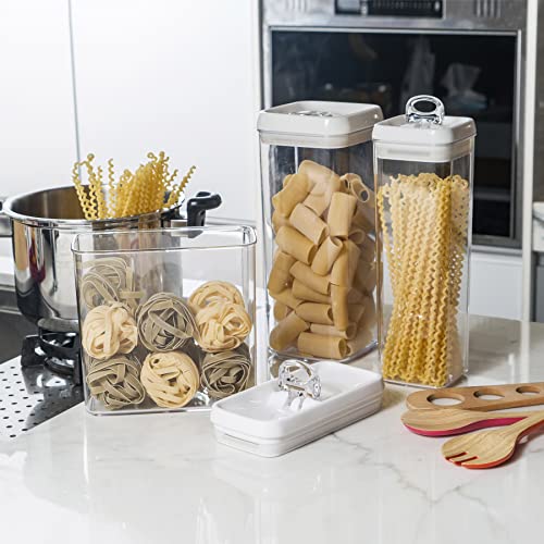 Felli Flip Tite TALL Storage Container with Lid 4" Air Tight Easy Open Ring Top, Clear Acrylic Skinny Canister Jar for Spaghetti Lasagna Fettuccine Noodle, Kitchen Cupboard Pantry Organizer (2.0 qt) - Image 4