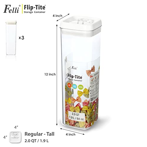 Felli Flip Tite TALL Storage Container with Lid 4" Air Tight Easy Open Ring Top, Clear Acrylic Skinny Canister Jar for Spaghetti Lasagna Fettuccine Noodle, Kitchen Cupboard Pantry Organizer (2.0 qt) - Image 3