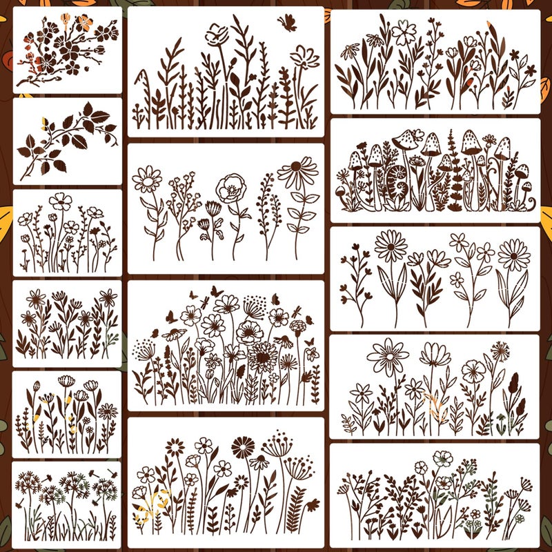 zosylley Large Flower Stencils for Crafts Wildflower Stencils Floral Stencil for Painting on Wood Wall Canvas Fabrics Furniture Card - Image 1