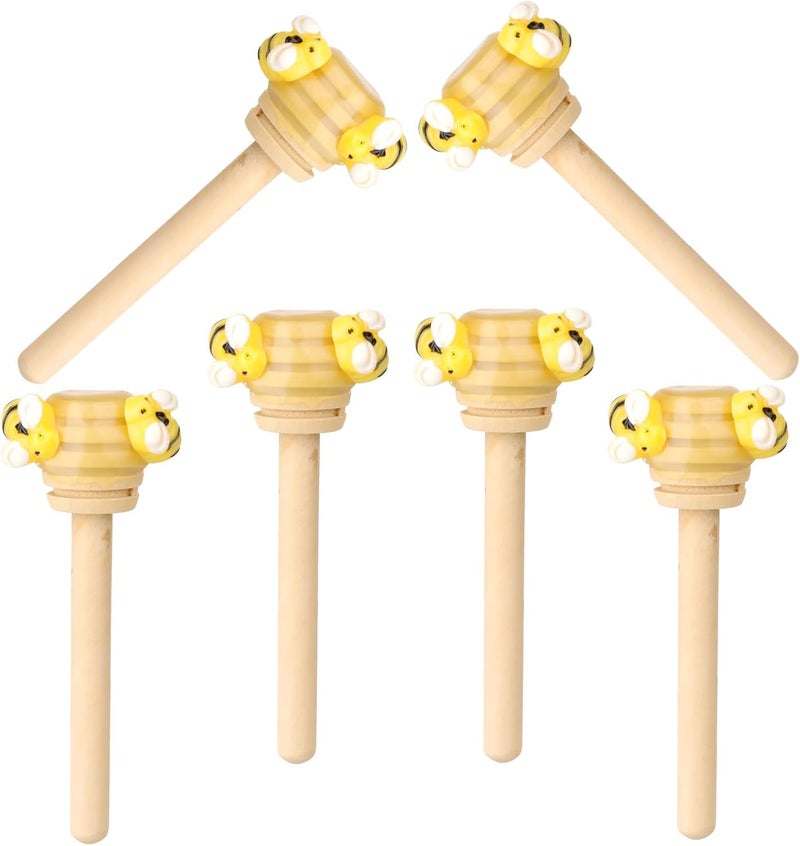 WixiTool 6 Pcs Bee Tiered Tray Decor, Faux Honey Mini Bee Wood Dippers, Honeycomb Stick with Fake Bumblebee Decors,Spring Summer Farmhouse Tabletop Display Centerpieces, Housewarming Wedding Party Gift - Image 1