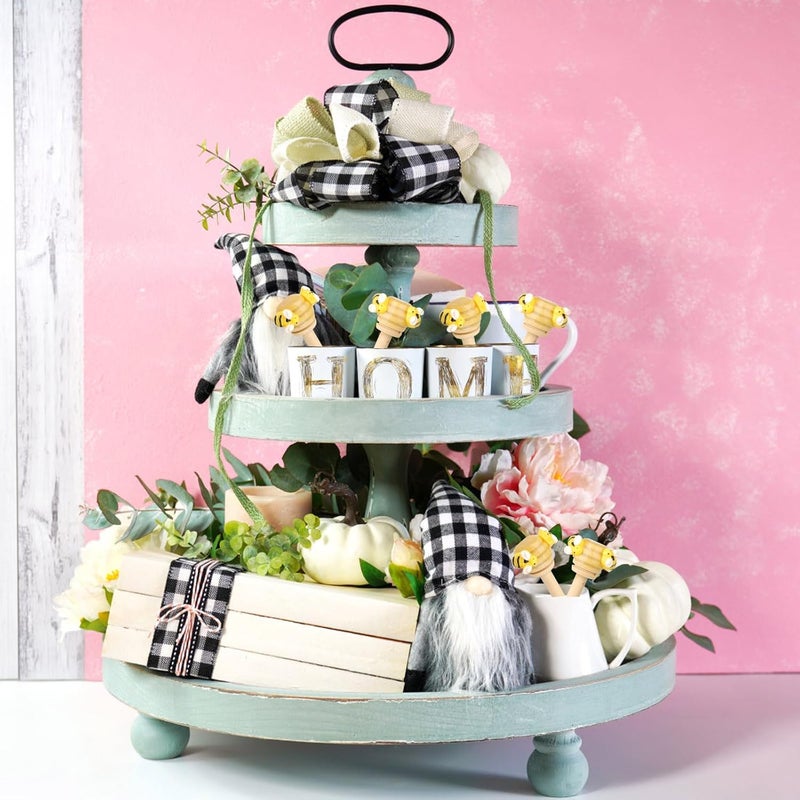 WixiTool 6 Pcs Bee Tiered Tray Decor, Faux Honey Mini Bee Wood Dippers, Honeycomb Stick with Fake Bumblebee Decors,Spring Summer Farmhouse Tabletop Display Centerpieces, Housewarming Wedding Party Gift - Image 4