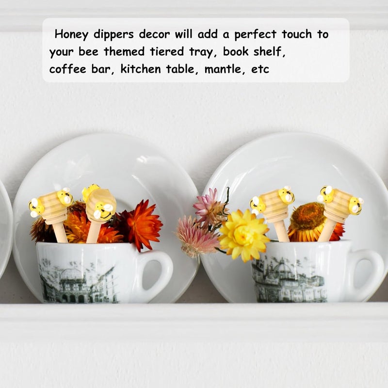 WixiTool 6 Pcs Bee Tiered Tray Decor, Faux Honey Mini Bee Wood Dippers, Honeycomb Stick with Fake Bumblebee Decors,Spring Summer Farmhouse Tabletop Display Centerpieces, Housewarming Wedding Party Gift - Image 3