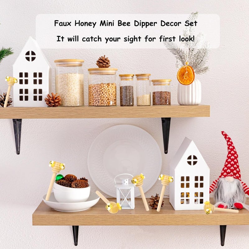 WixiTool 6 Pcs Bee Tiered Tray Decor, Faux Honey Mini Bee Wood Dippers, Honeycomb Stick with Fake Bumblebee Decors,Spring Summer Farmhouse Tabletop Display Centerpieces, Housewarming Wedding Party Gift - Image 5