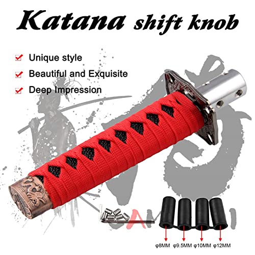 RYANSTAR RACING RYANSTAR Gear Shift Knob Sword Shift Knobs Katana Samural Shift Gear Lever Universal Fit for Manual Cars Most Automatic Cars with 4 Adapters Red + Black - Image 2