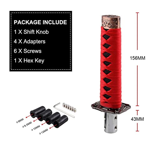 RYANSTAR RACING RYANSTAR Gear Shift Knob Sword Shift Knobs Katana Samural Shift Gear Lever Universal Fit for Manual Cars Most Automatic Cars with 4 Adapters Red + Black - Image 5