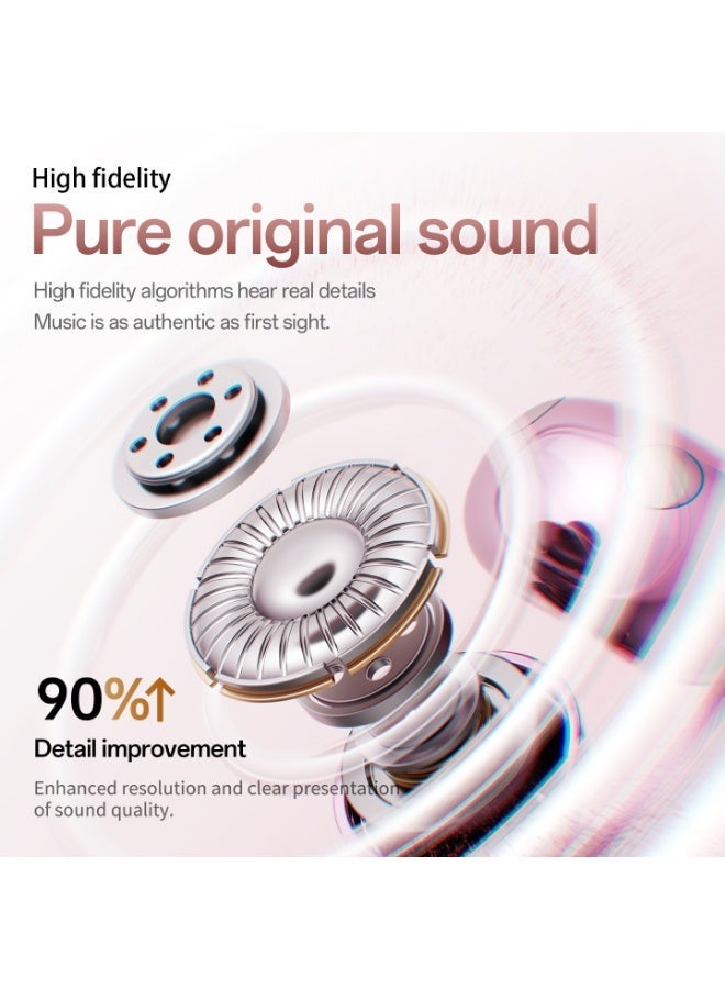 caijin （Not wearing earrings）Clip-on Open-Ear Bluetooth Earbuds — Comfortable non-in-ear design; heart-shaped aesthetic featuring a charging case with a built-in mirror; Bluetooth 6.0, IPX6 water resistance, noise-canceling microphone, 40-hour battery life, metallic finish, and portable design; ideal for women as a gift, or for use during workouts or commuting - Image 3