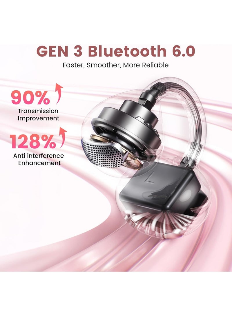 caijin （Not wearing earrings）Clip-on Open-Ear Bluetooth Earbuds — Comfortable non-in-ear design; heart-shaped aesthetic featuring a charging case with a built-in mirror; Bluetooth 6.0, IPX6 water resistance, noise-canceling microphone, 40-hour battery life, metallic finish, and portable design; ideal for women as a gift, or for use during workouts or commuting - Image 4