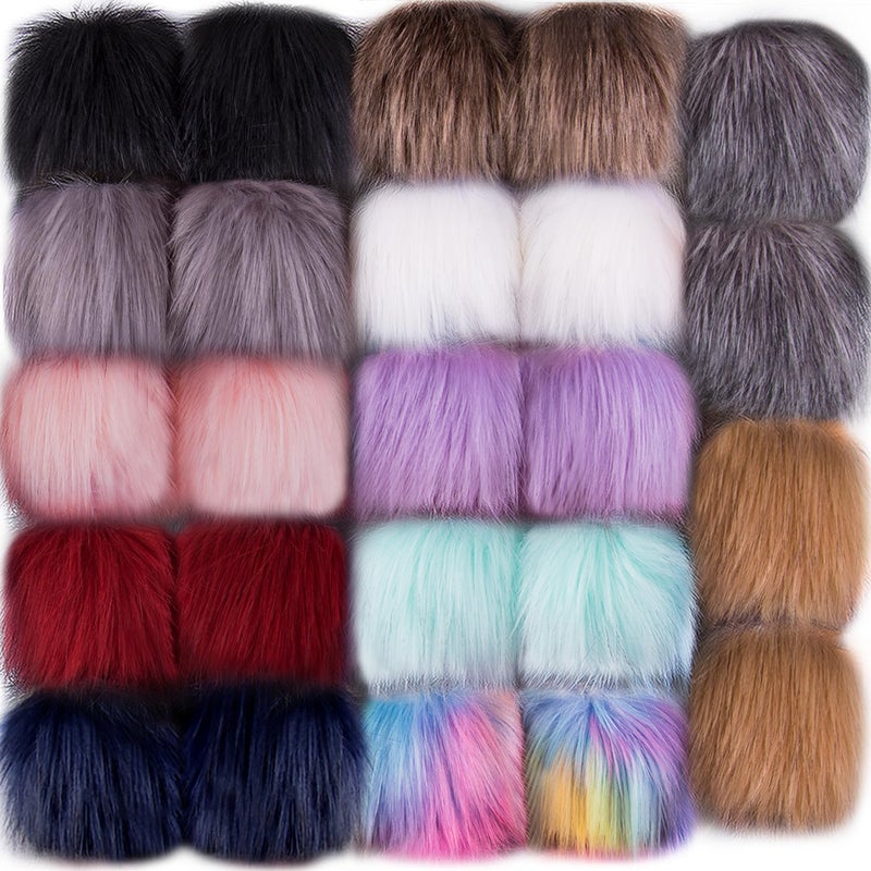 SIQUK 24 Pieces Faux Fox Fur Pom Pom Balls DIY Fluffy With Elastic Loop for Hats Keychains Scarves Gloves Bags Accessories 12 Bright Colors 2 Pcs Each Color