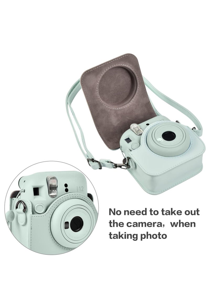 Generic PU Leather Camera Case Compatible with Instax Mini 12 Instant Camera with Adjustable Strap and Pocket Green Storage Bag  - Image 5