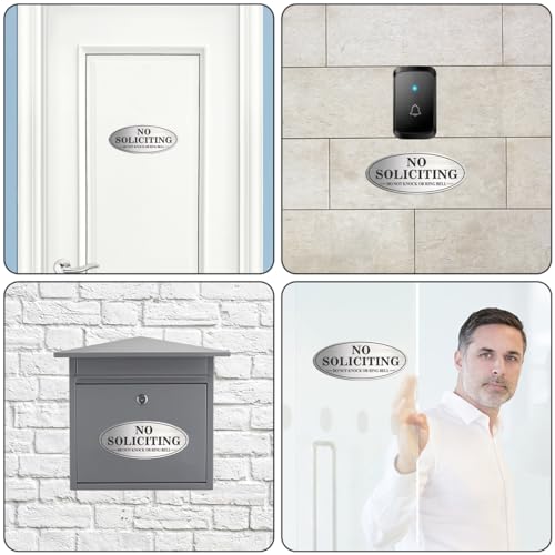 MongFun No Soliciting Sign, 2 Pack Self-Adhesive Aluminum Metal No Solitation Do Not Knock or Ring Bell Sign, 7.0 x 3.0 inches Fade Resistang Signs for Office and Home (Brushed Nickel/Black) - Image 3