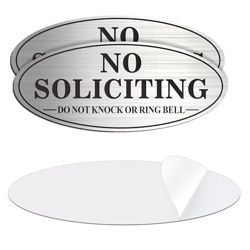 MongFun No Soliciting Sign, 2 Pack Self-Adhesive Aluminum Metal No Solitation Do Not Knock or Ring Bell Sign, 7.0 x 3.0 inches Fade Resistang Signs for Office and Home (Brushed Nickel/Black) - Image 1