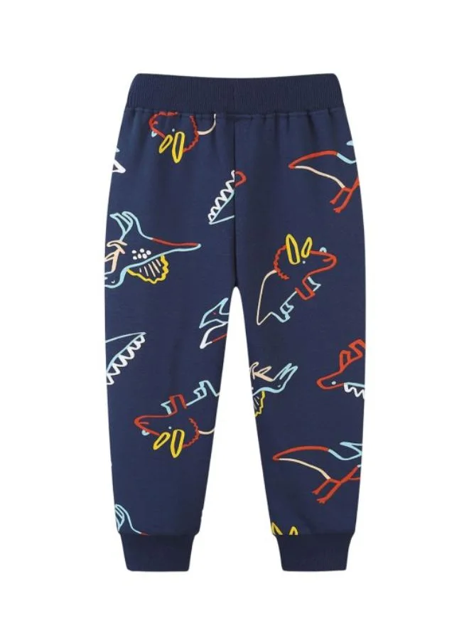YUNIQEE Navy Blue Regular Fit Mid Rise Printed Trackpant
