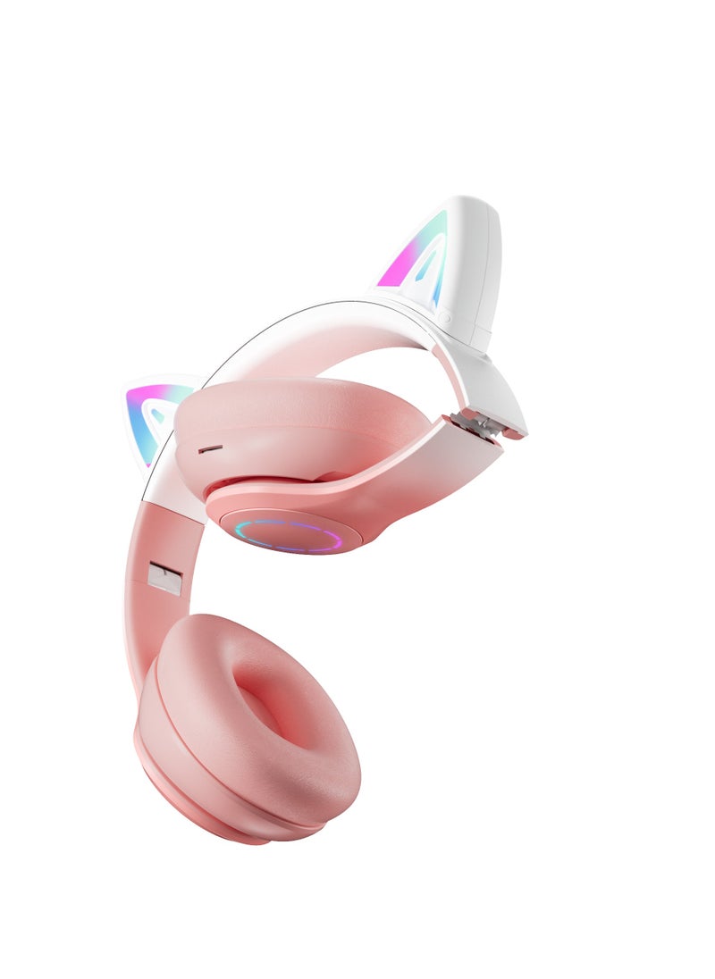GULFLINK Cat Ear Foldable Comfortable Headphones Kids Bluetooth Headphone with Microphone Pink  - Image 2